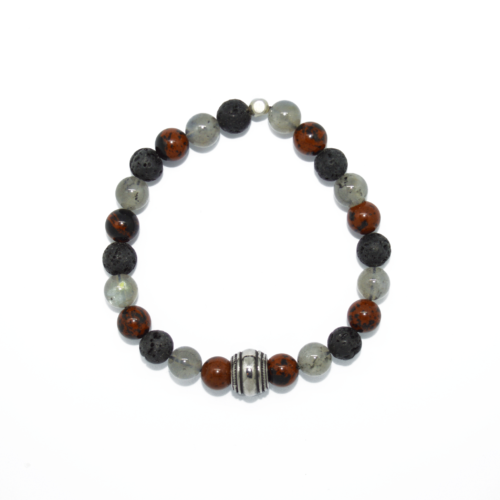 Bracelet élastique – Esprit tribal – Jaspe rouge, Labradorite et Pierre de lave
