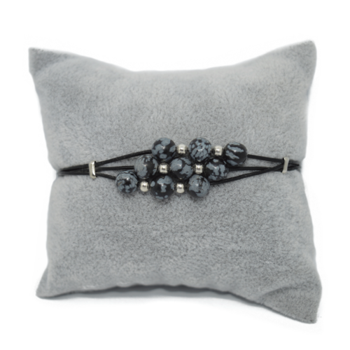 Bracelet cuir – Obsidienne flocon de neige